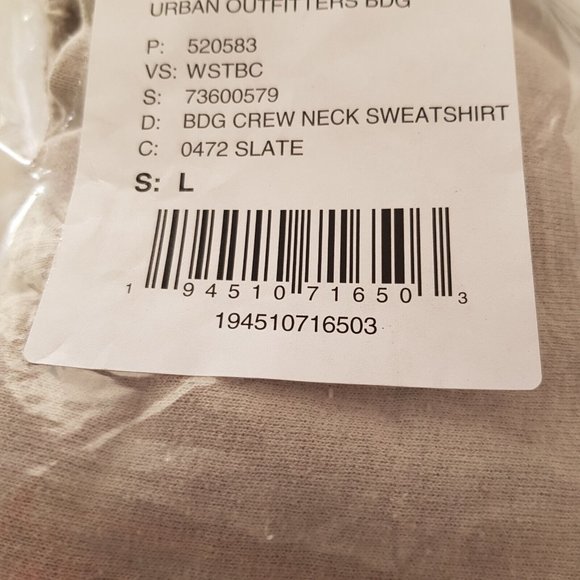 Urban Outfitters BDG Mens Sweatshirt Top Large Grey Embroidered Logo Crew BNWT - Picture 10 of 11